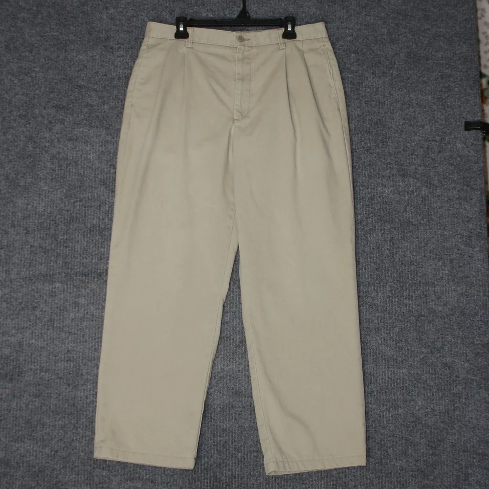 Eddie Bauer Chino Pants Mens 34x30 Tan Good Relaxed‎ Fit Pleated Cotton Khaki